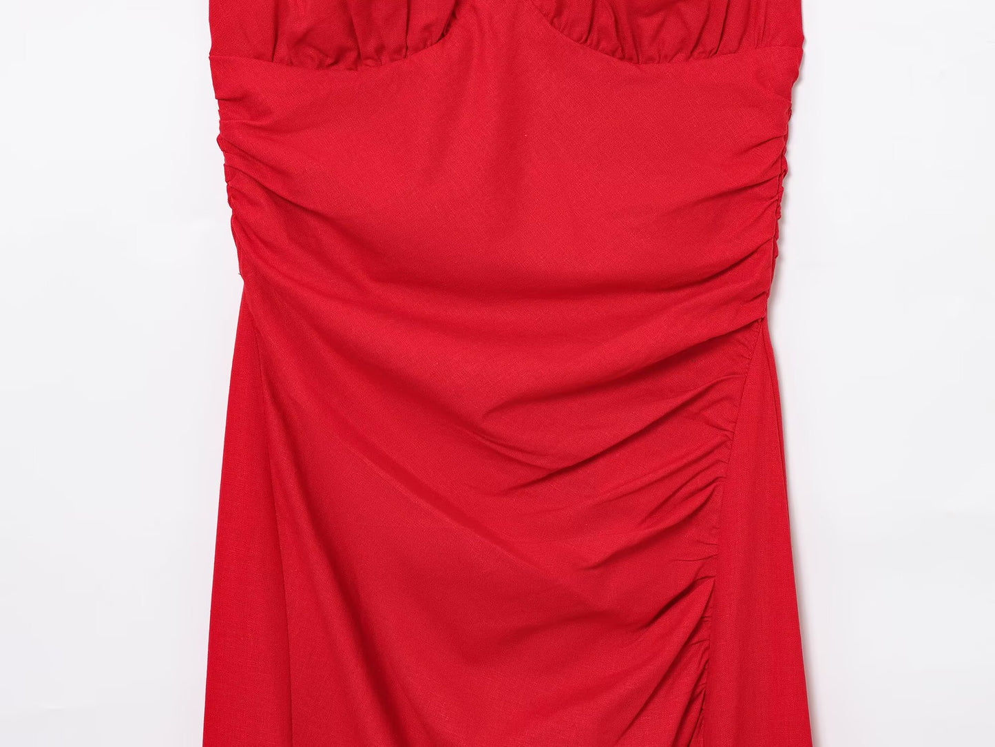 Women's new fashion pleated decoration tight corset style hanging neck MIDI dress