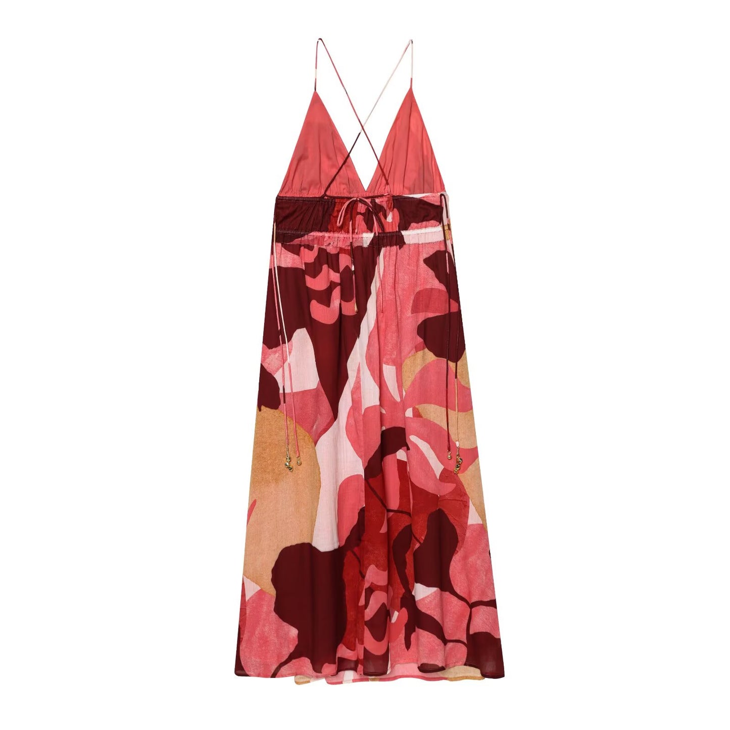 Women's new fashion printed backless sleeveless suspender MIDI dress