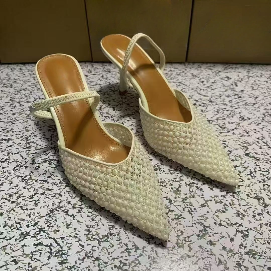 Women's New Fashion Joker Hollow Rhinestone Decorative Pointed Stiletto Sandals.