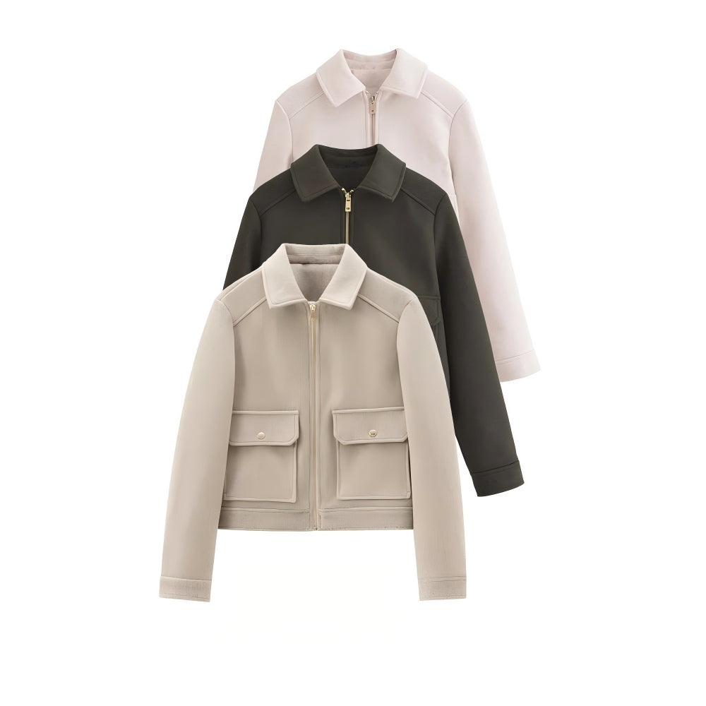 Women's new fashion warm short zipper woolen jacket Coat