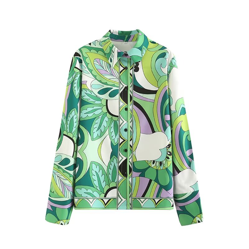 Women's new fashion loose single breasted printed long sleeved shirt+Skirt suit