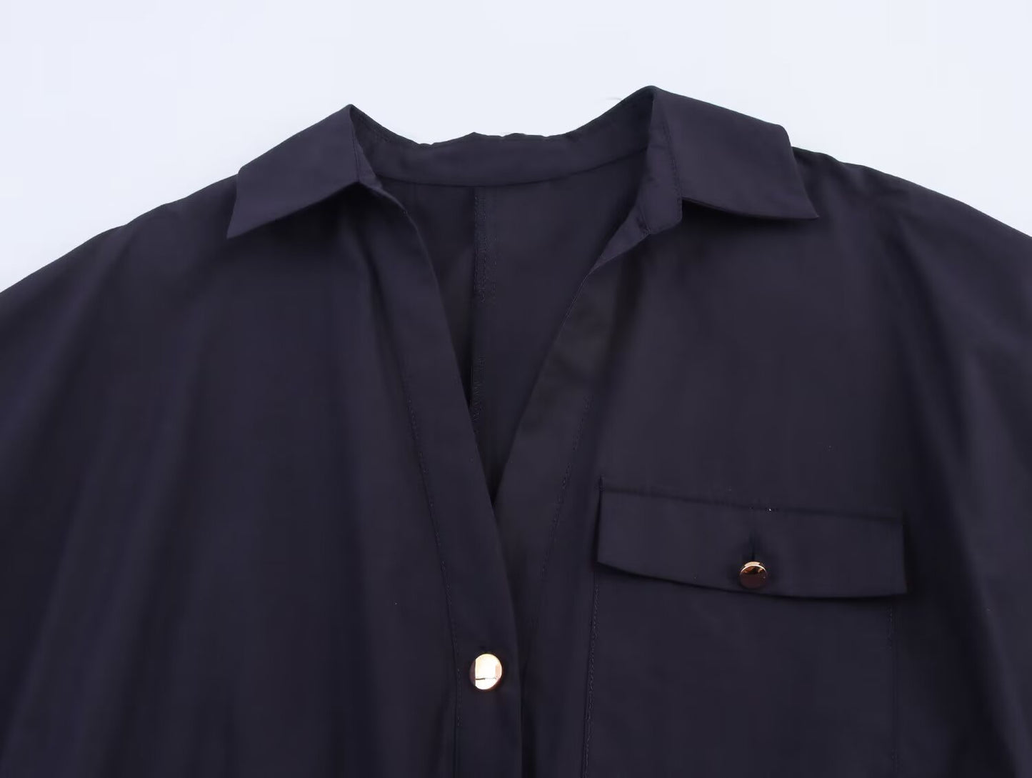 Women's New Fashion With Belt Casual Single breasted Poplin Shirt