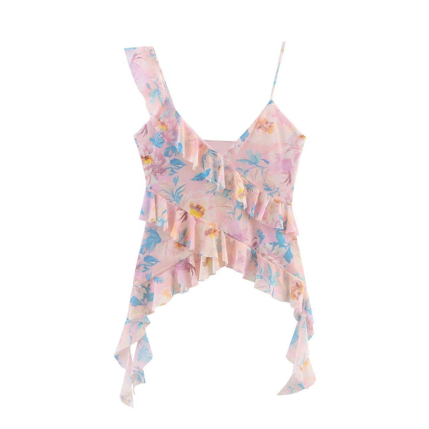 Women's' new fashion layered decoration polka dot printed suspender top