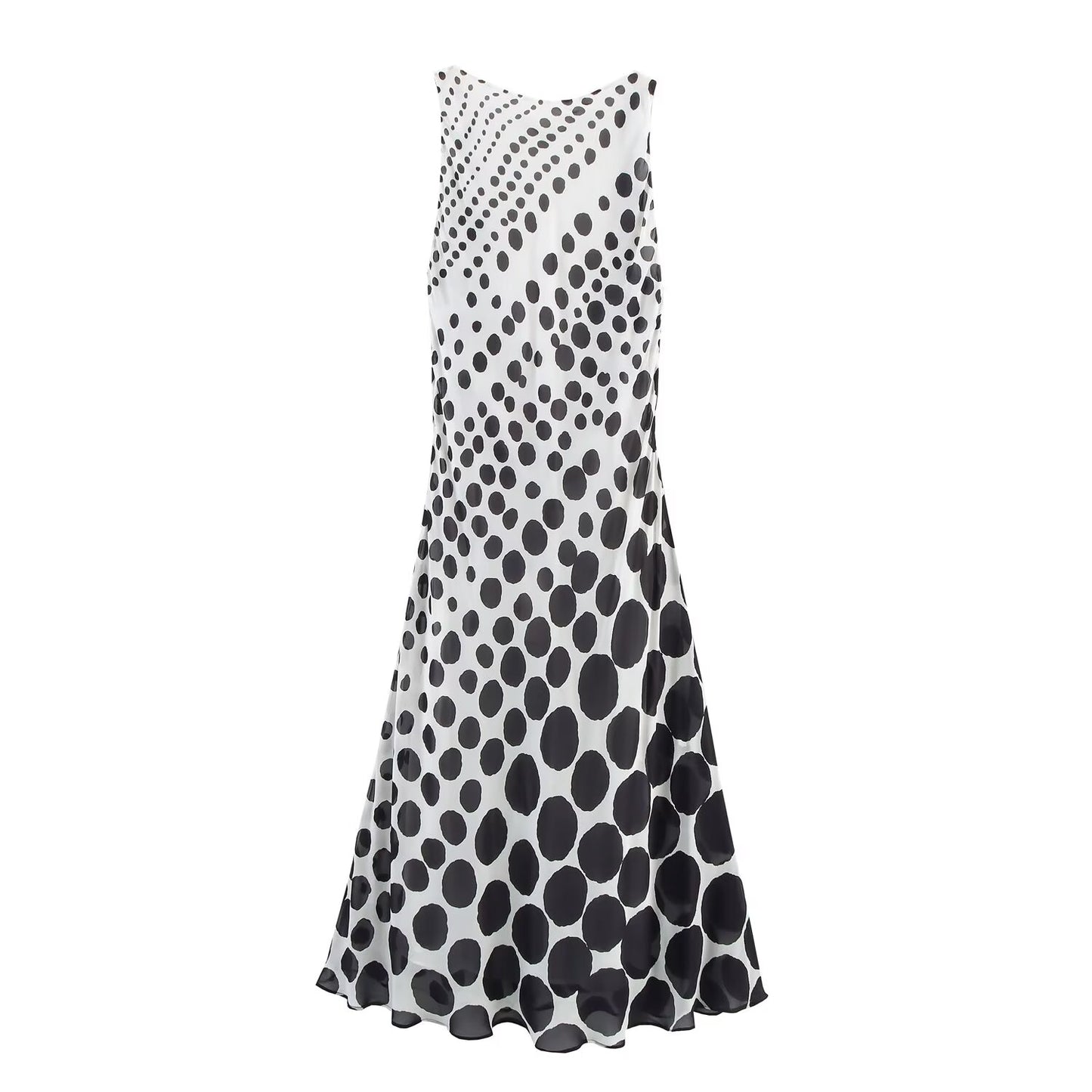 Women's' New Fashion backless design sleeveless polka dot print MIDI dress