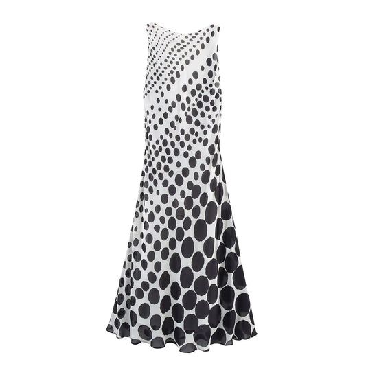 Women's' New Fashion backless design sleeveless polka dot print MIDI dress
