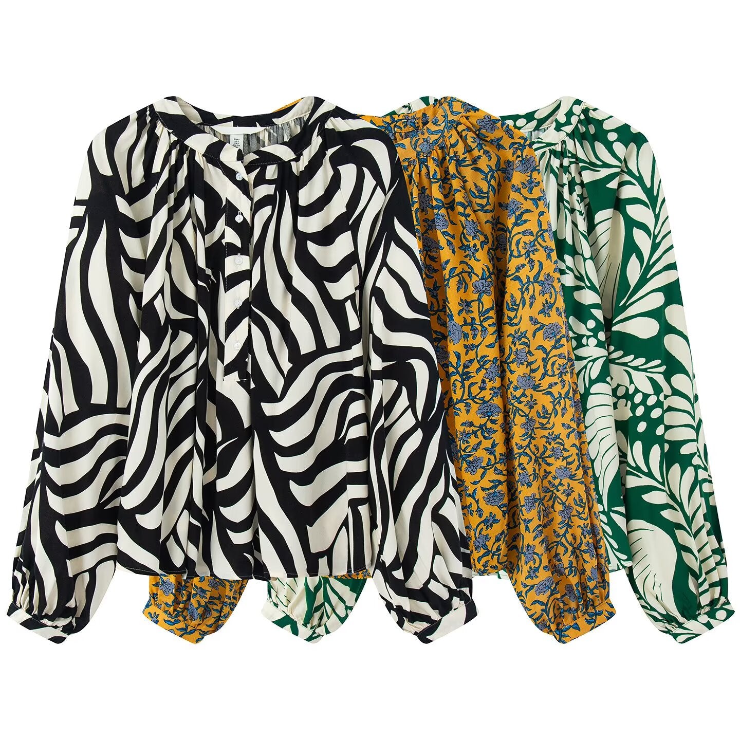 Ladies' 2025 New Fashion Loose Single breasted Lantern Sleeve Printed Top