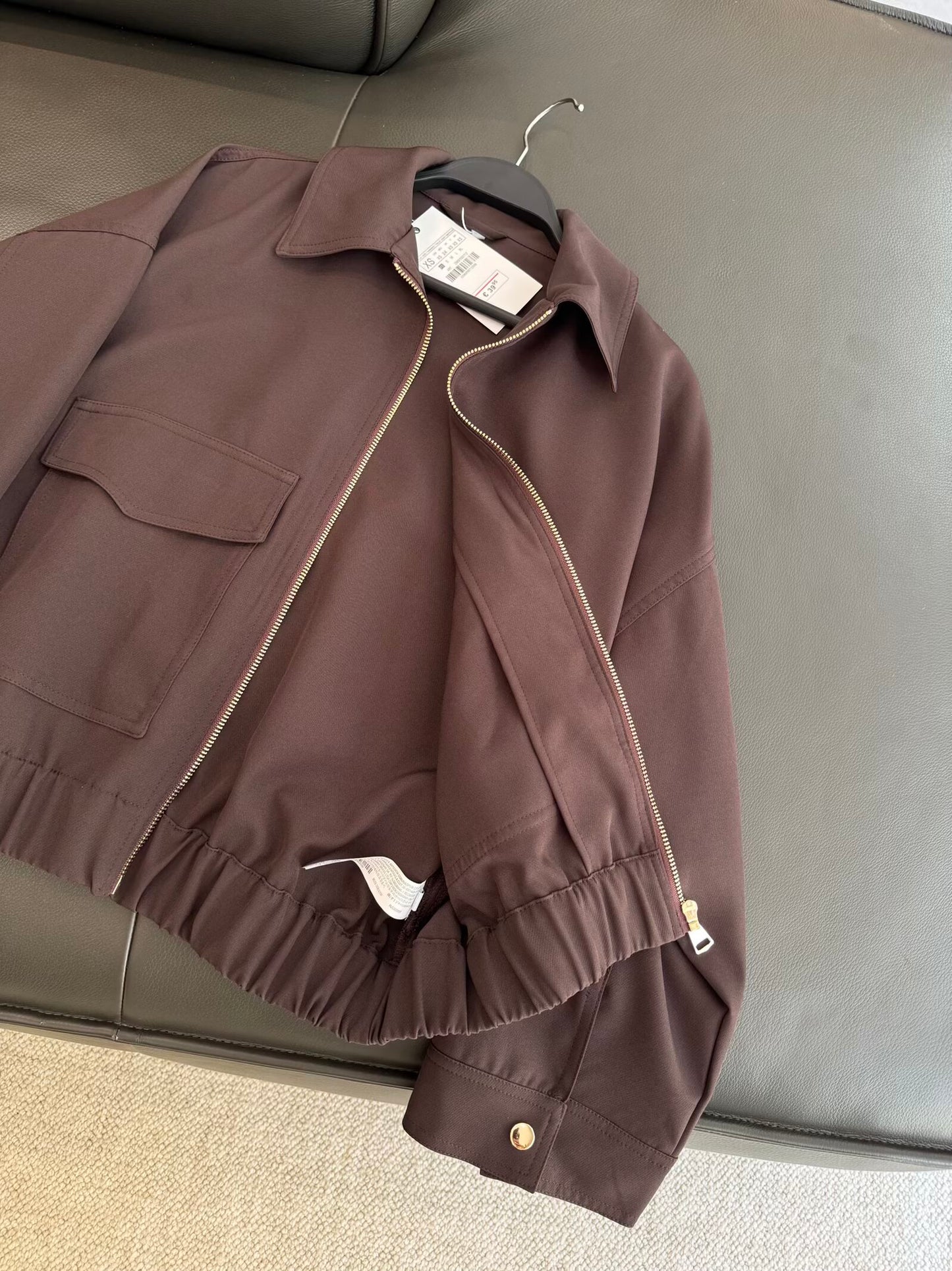 Women's new fashion loose long sleeved lapel zipper jacket Coat