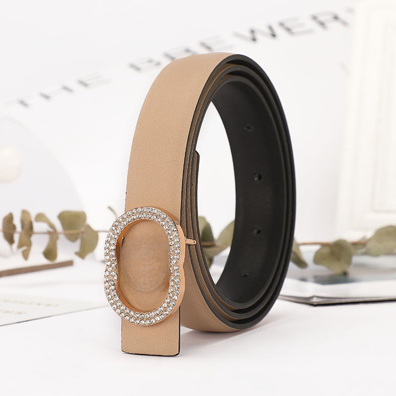 Women's New Temperament Joker Rhinestone Buckle Decoration with Belt with A Box