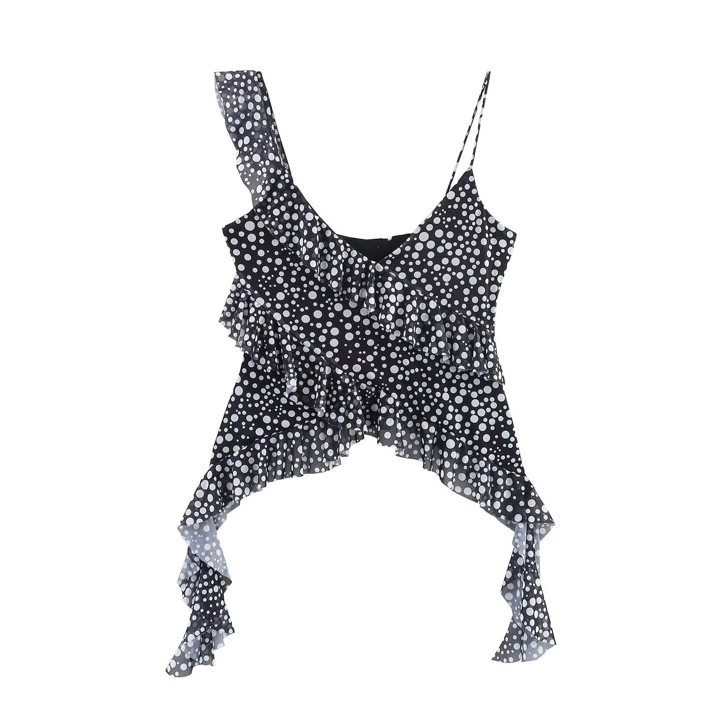 Women's' new fashion layered decoration polka dot printed suspender top