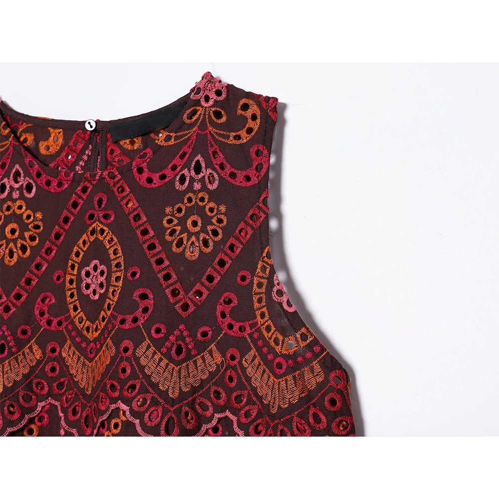suit Women's 2 pieces hollowed out embroidered O-Neck top+Skirts