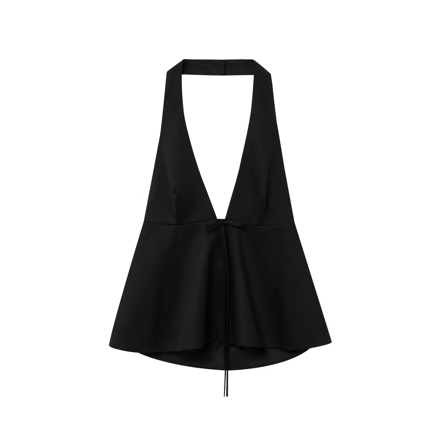 Women's new fashion bow decoration striped hanging neck collar backless top