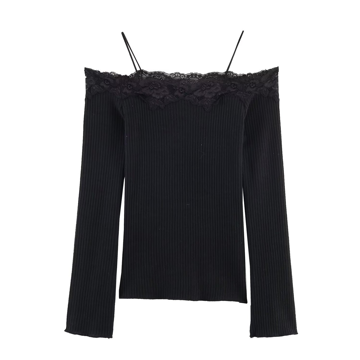 Women's off shoulder long sleeved patchwork T-shirt