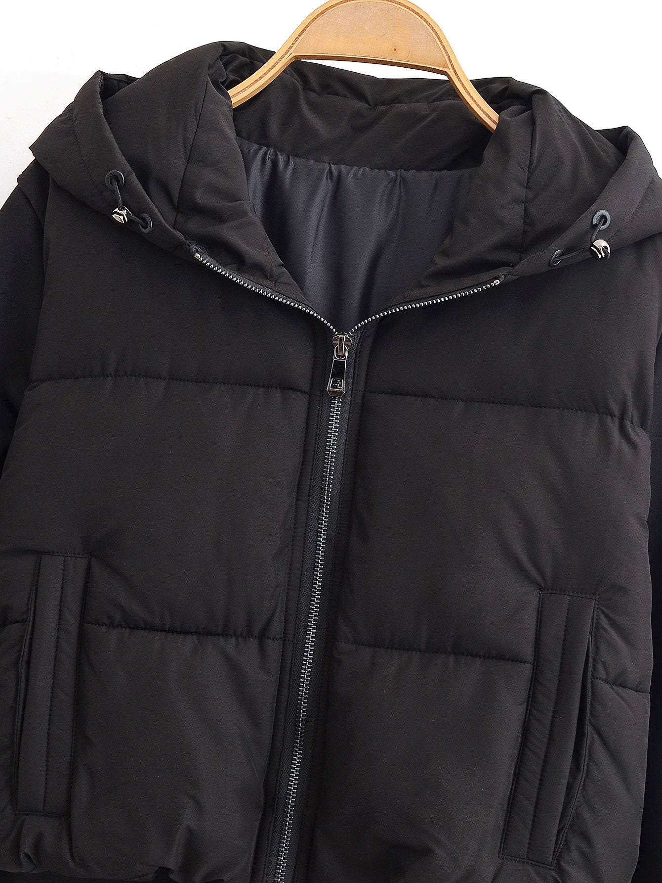 Women's Winter New Black Lightweight Hooded Splicing Coat