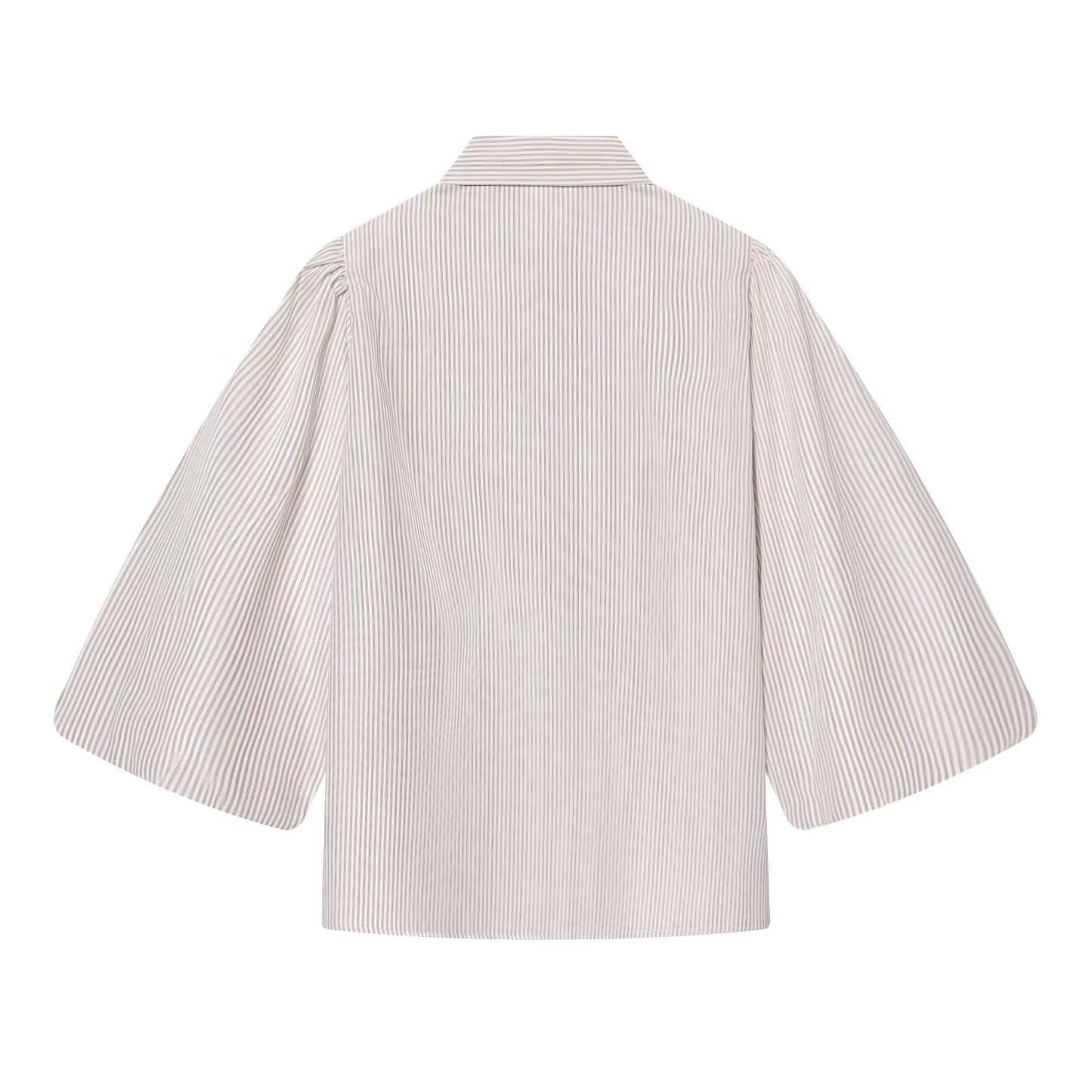 Women's bow decoration hollow striped shirt