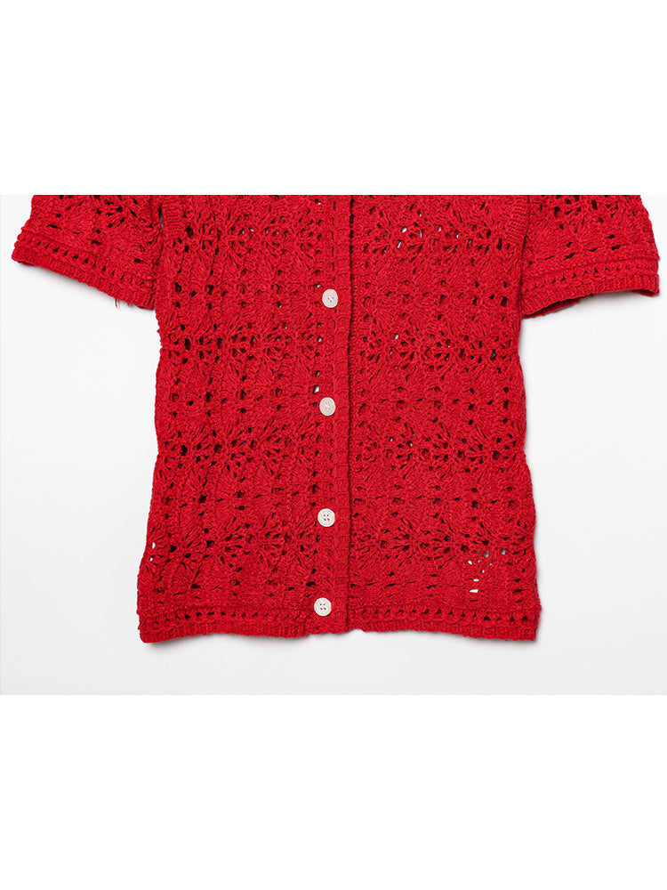 Women's New Fashion Short Single breasted Hollow Knitted Coat