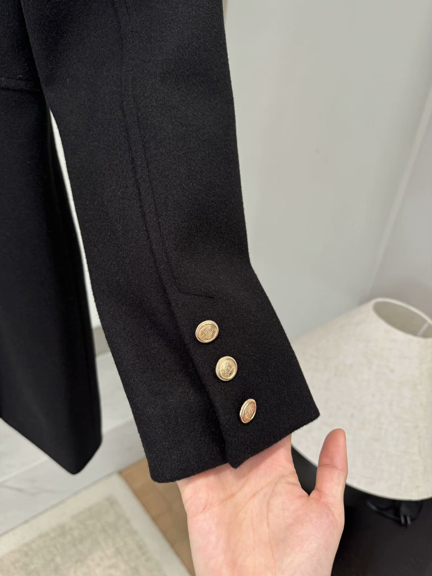 Women's New Black Wool Blended Double breasted Coat