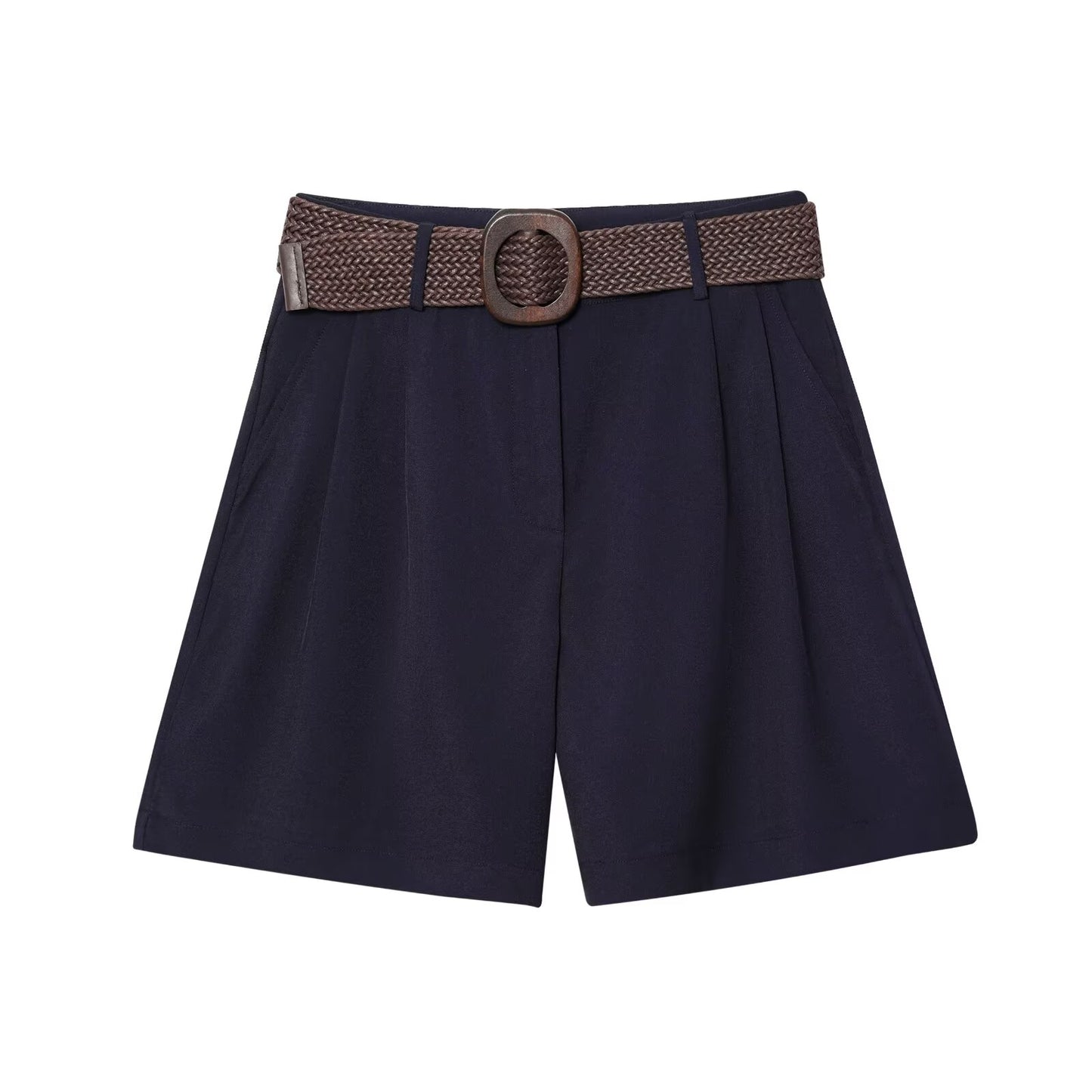 Women's chic Fashion With Belt casual side pocket pleated shorts