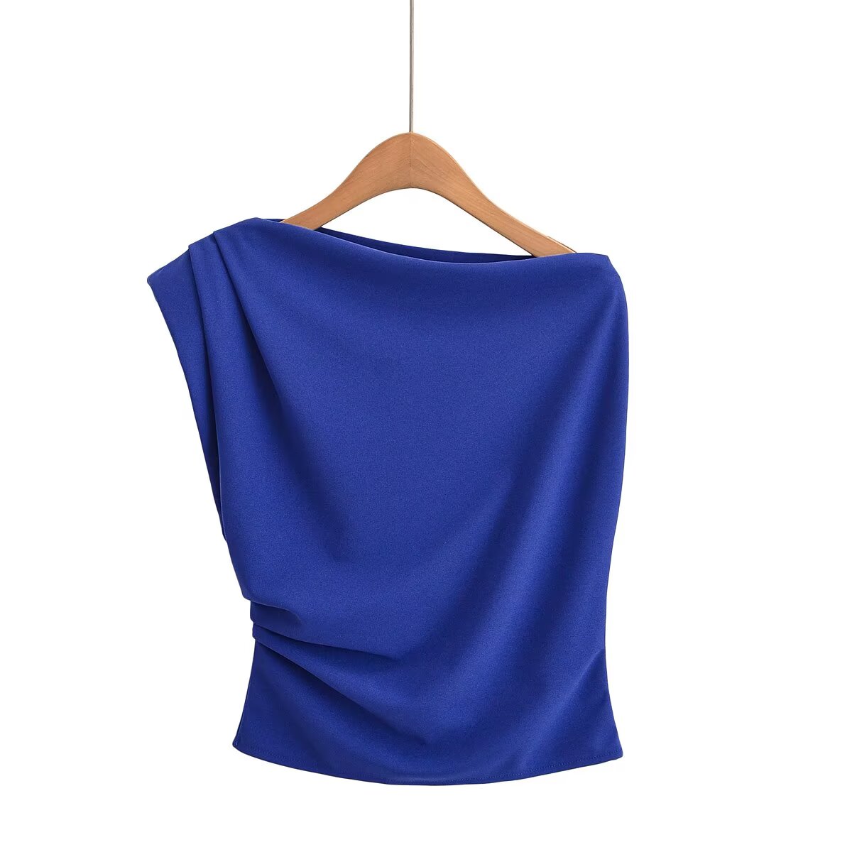 Women's new fashion multi-color knitted sloping shoulder collar pleated top