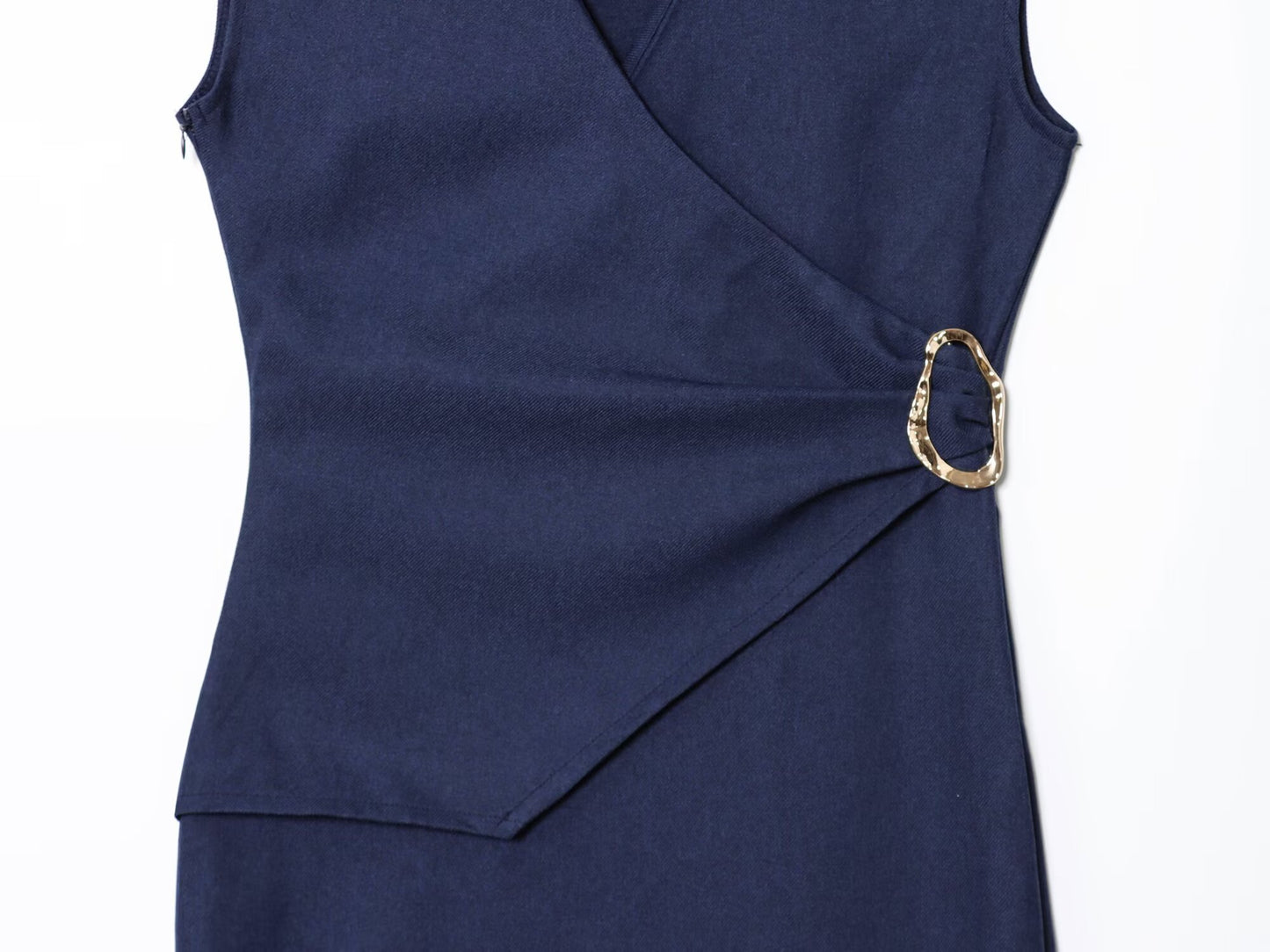 Women's 2025 new fashion pleated V-neck Twill Midi dress