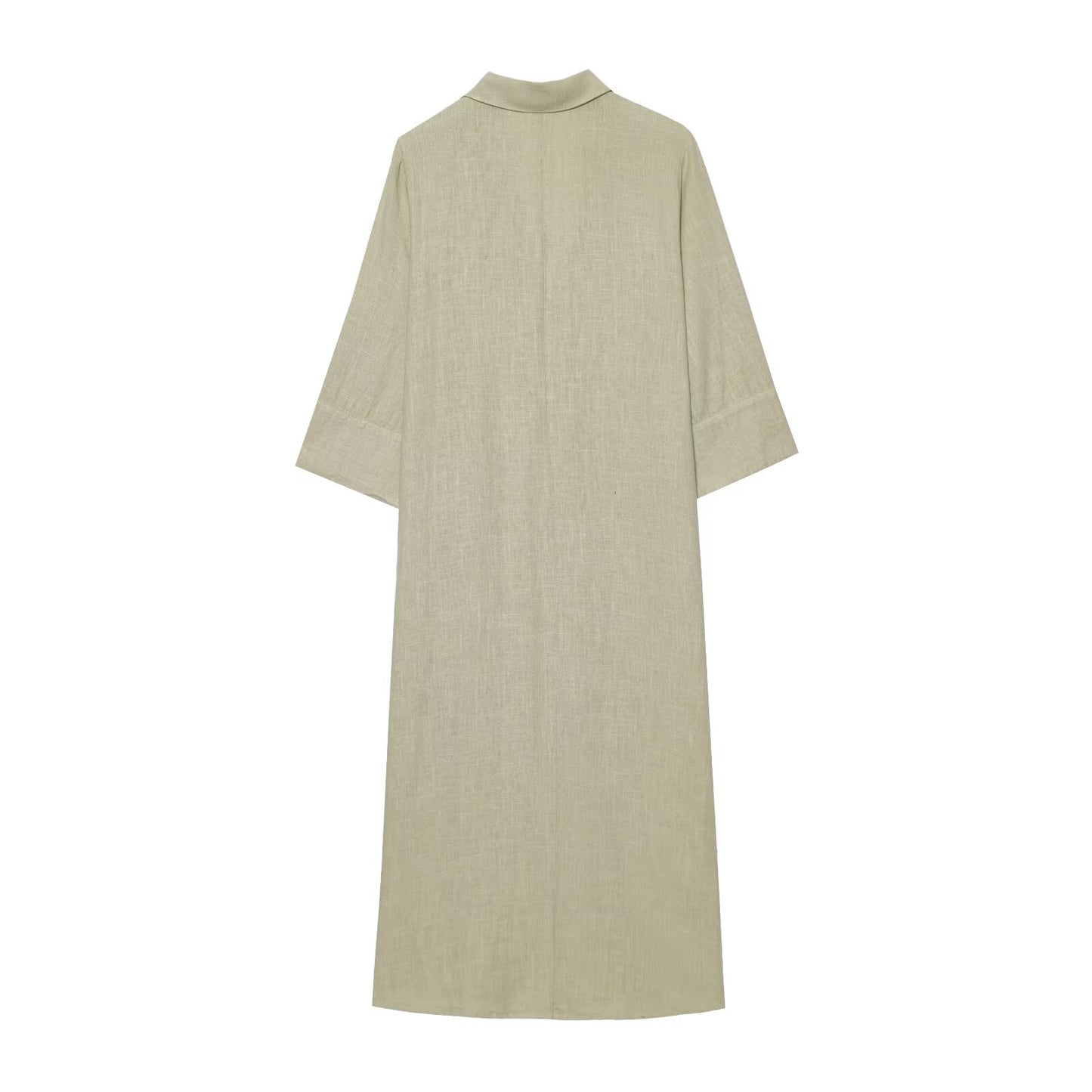 Women's new fashion buckle decoration loose linen blend shirt style MIDI dress