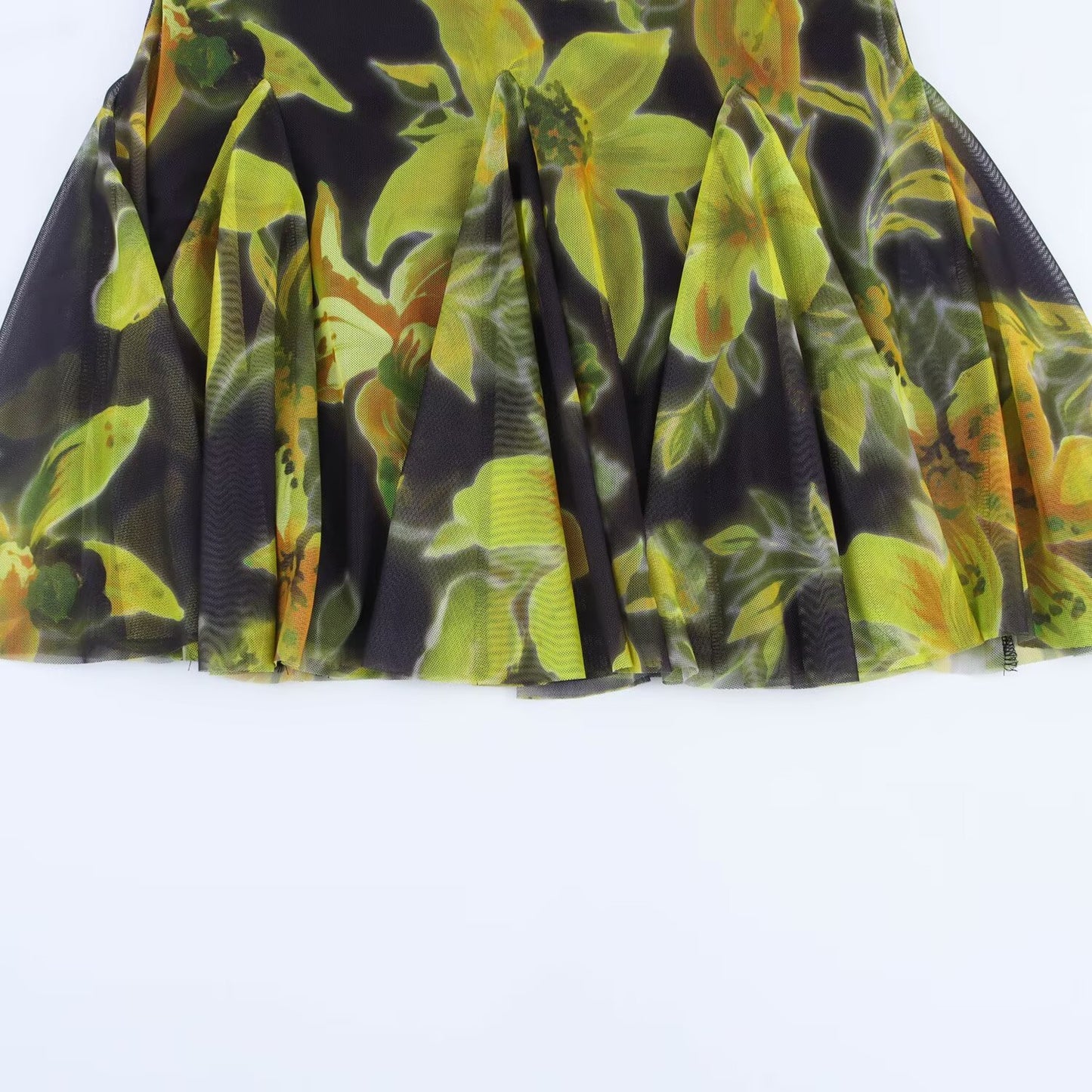 Women's 2025 new Fashion printed tulle suspender mini dress retro sleeveless women's dress