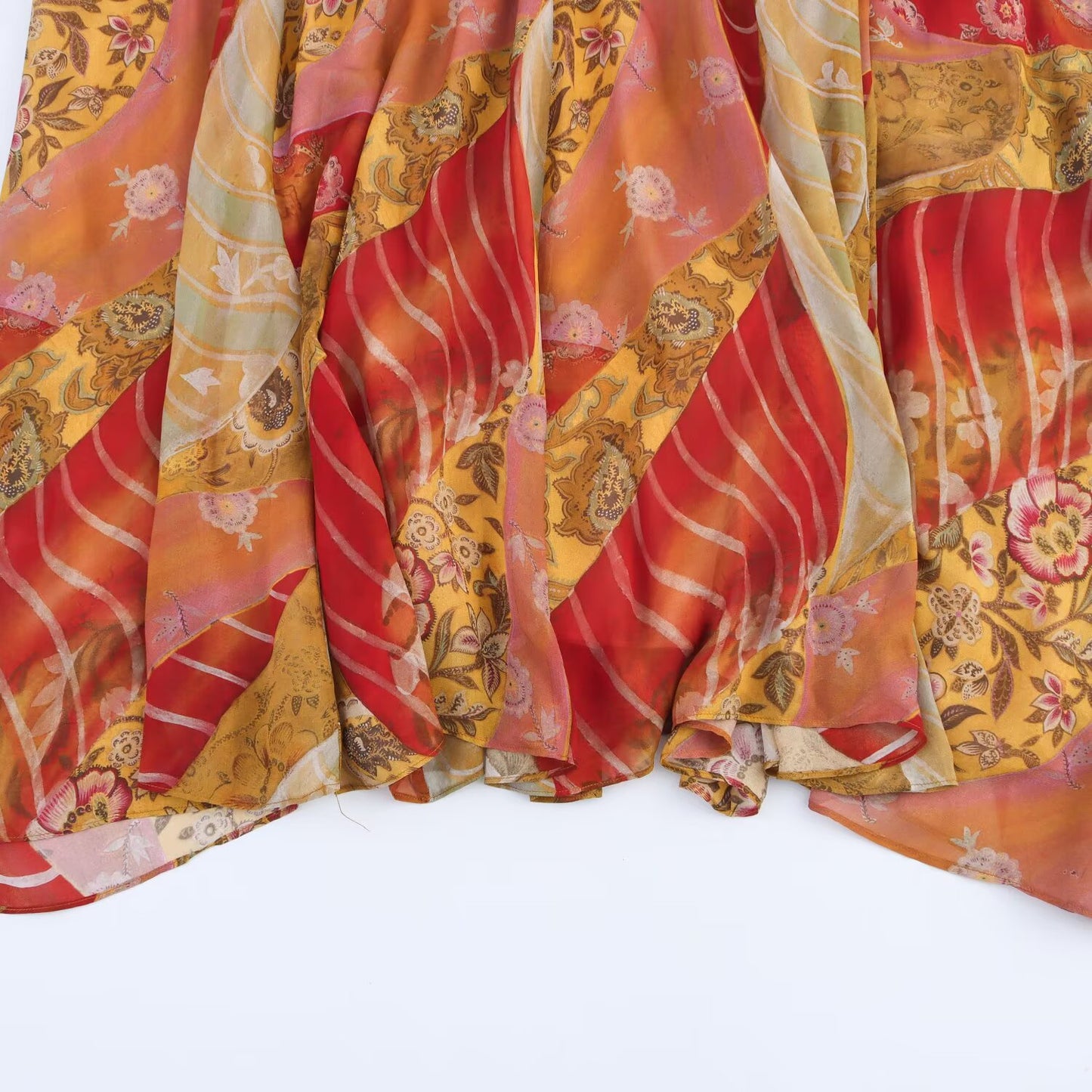 Women's New Fashion Printed Draped Chiffon suspender Midi Dress