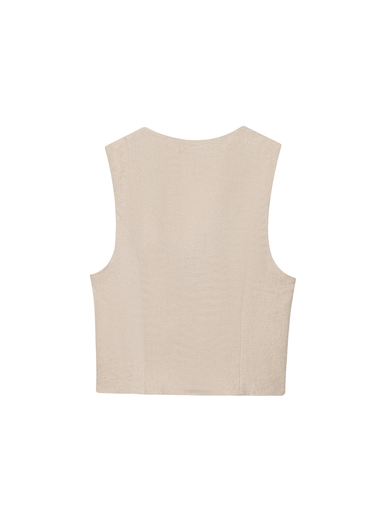 suit Women's 2 pieces New bow decoration linen blended vest+shorts suit