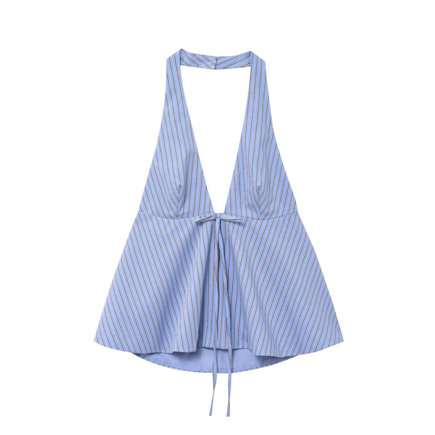 Women's new fashion bow decoration striped hanging neck collar backless top