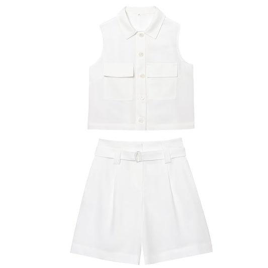 Women's new fashion casual single breasted sleeveless vest+Shorts Women's suit