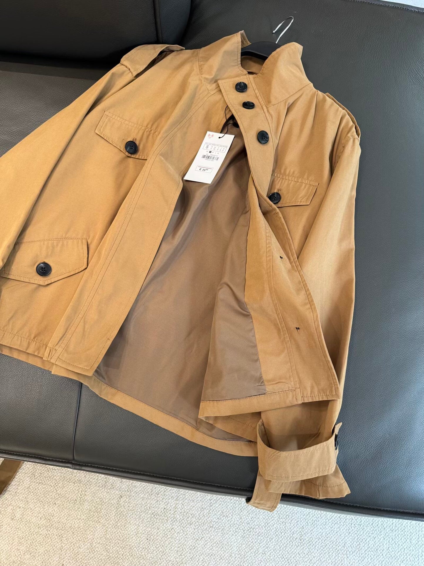 Women's new fashion with Belt short retro stand collar Windbreaker coat