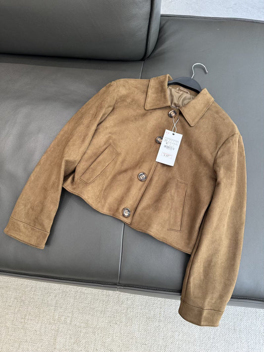 Women's 2025 new fashion short suede textured jacket Coat