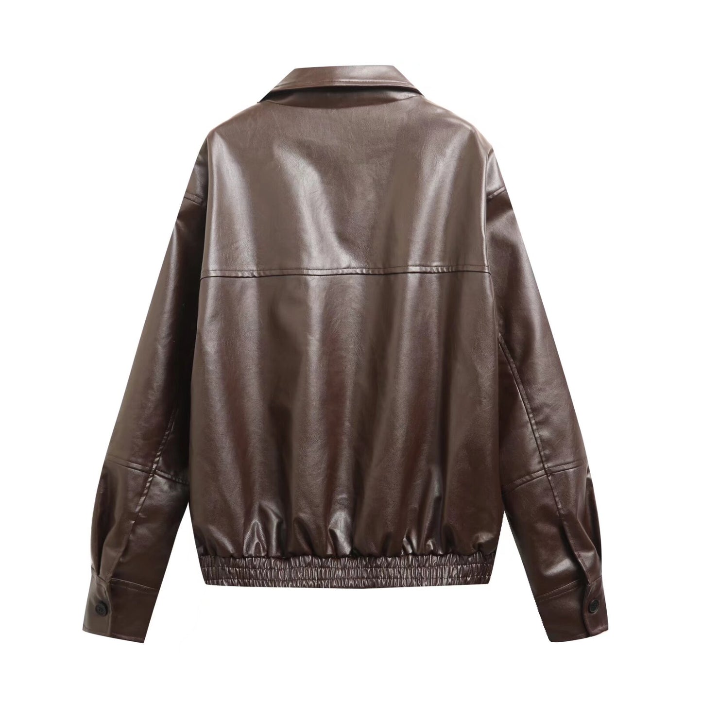 Women's new fashion casual lapel faux leather flight jacket Coat