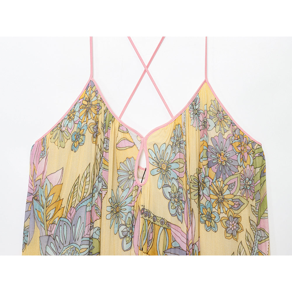 2025 Women's Fashion Loose Sleeveless Printed suspender Midi Dress