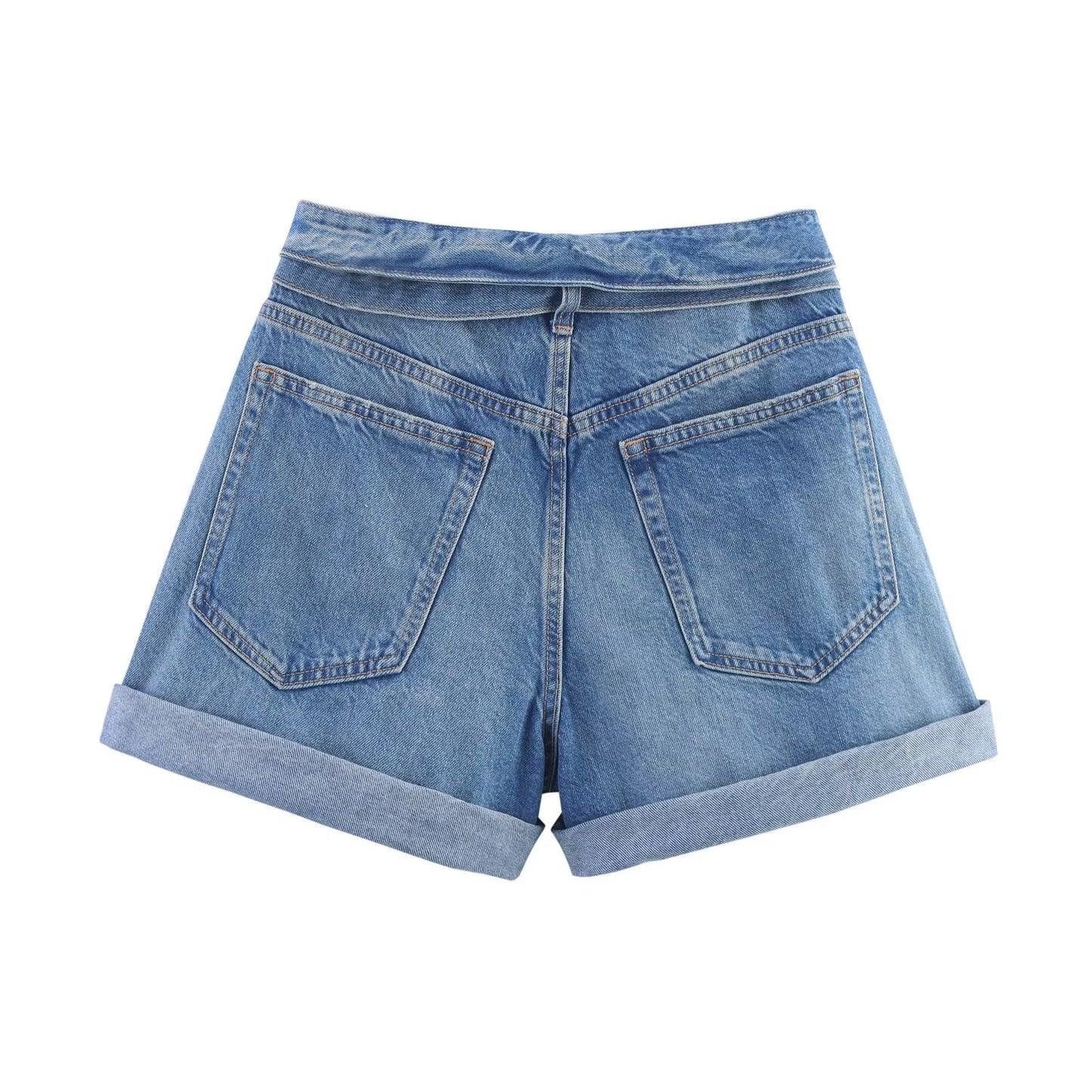 Women's New Fashion With Belt Casual Side Pocket High Waist Denim Shorts