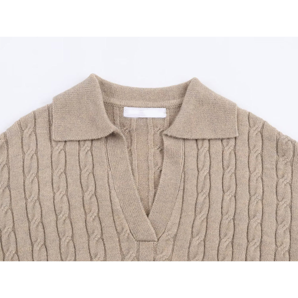 Women's loose soft textured polo shirt collar knit sweater