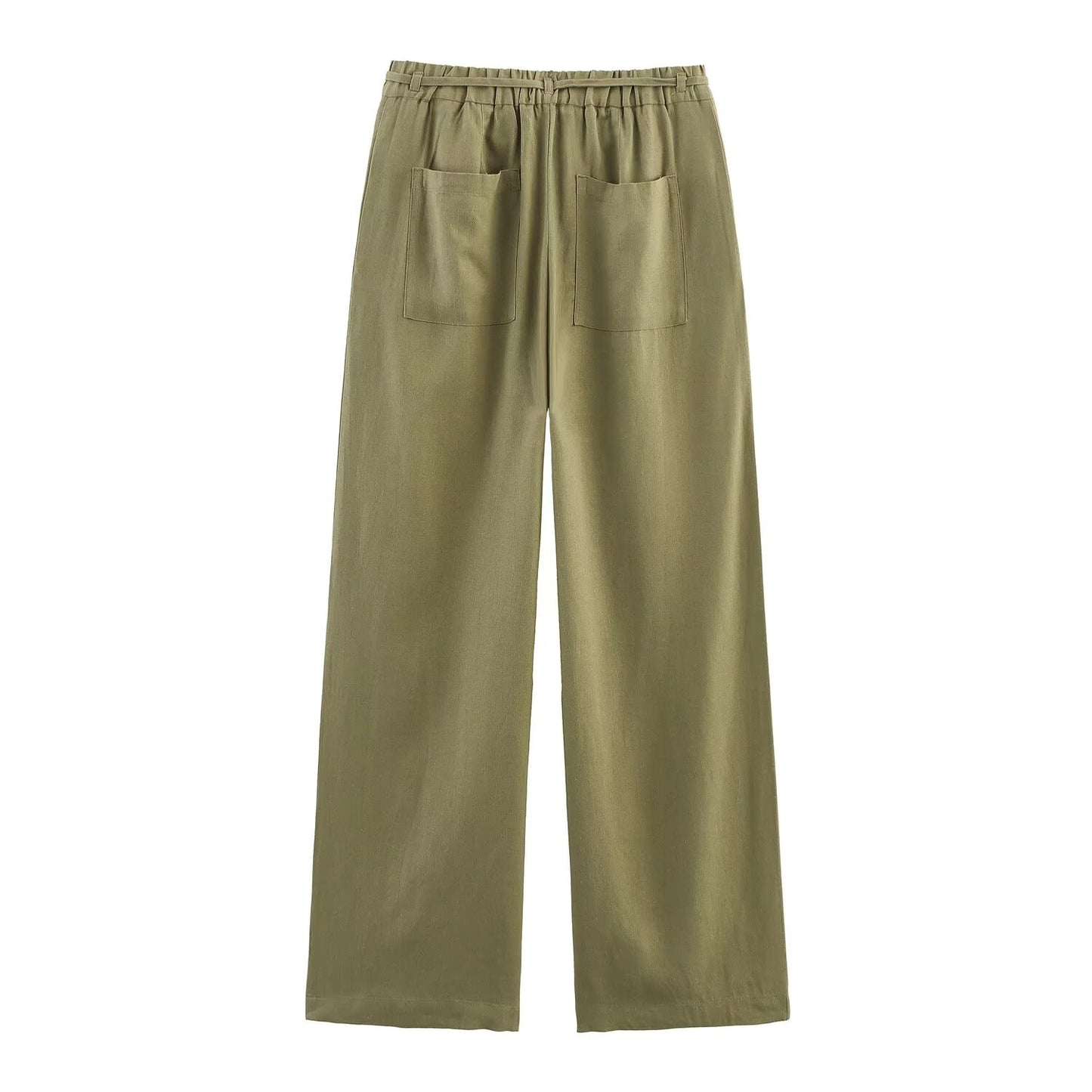 Women's new fashion with Belt loose casual linen blended wide leg pants