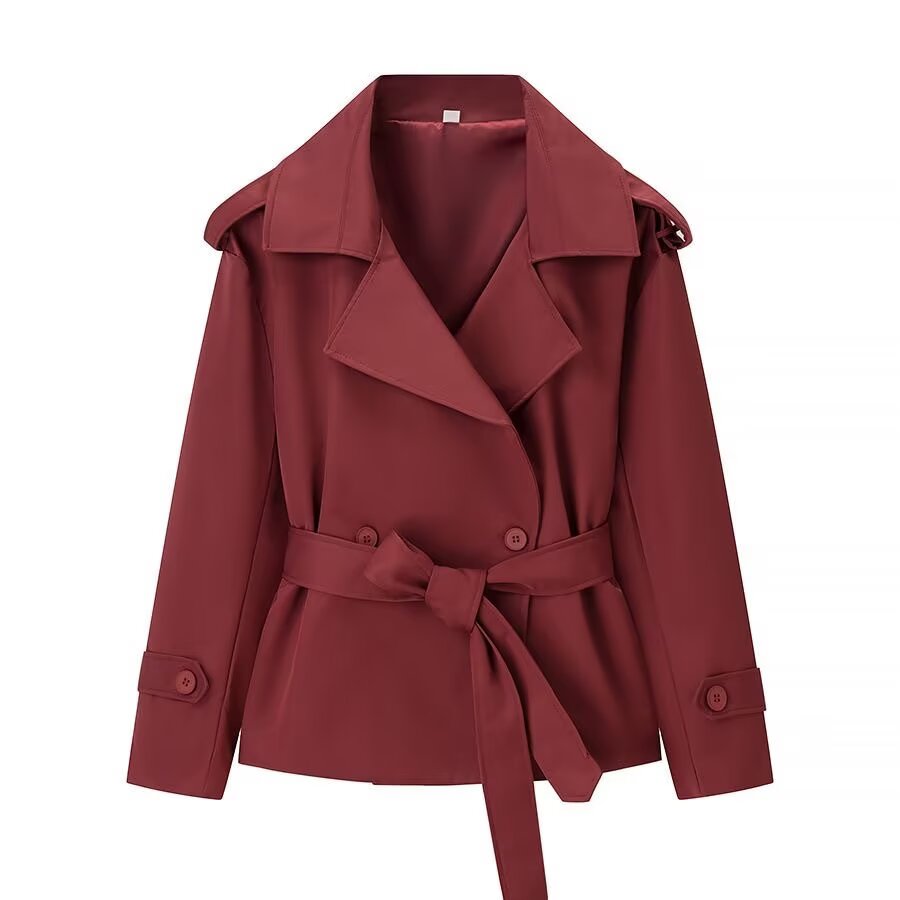 Women's with Belt short double breasted windbreaker Coat