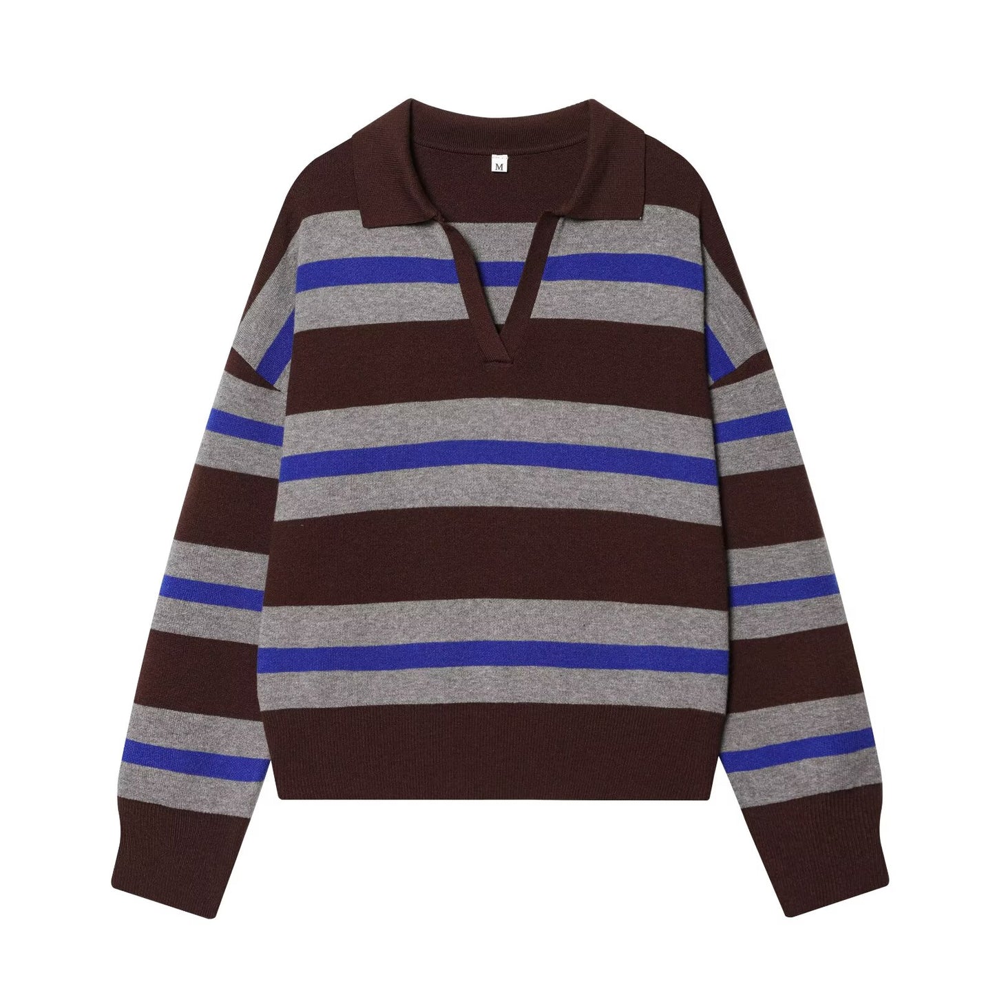 Women's casual striped knitted polo shirt