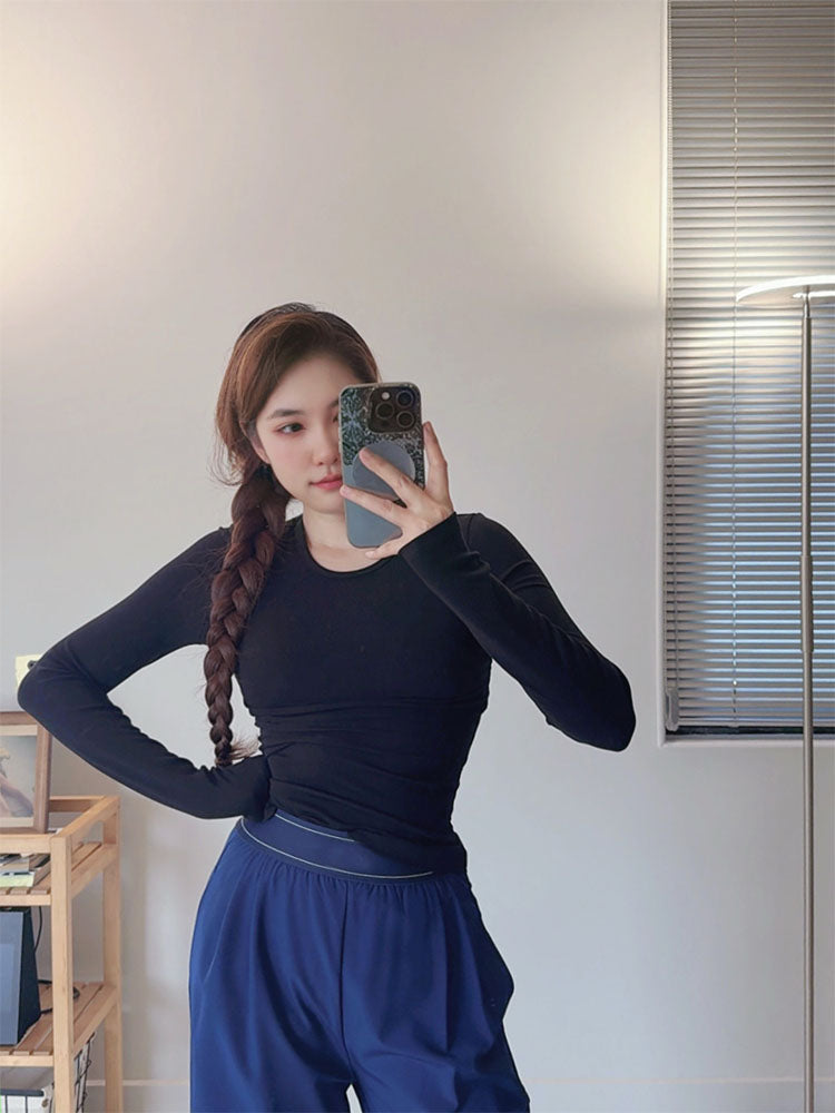 Women's new casual Joker slim and comfortable O-neck long-sleeved yoga bottoming shirt