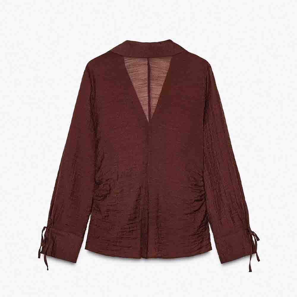 Women's new fashion wrinkle effect slim single breasted long sleeved shirt