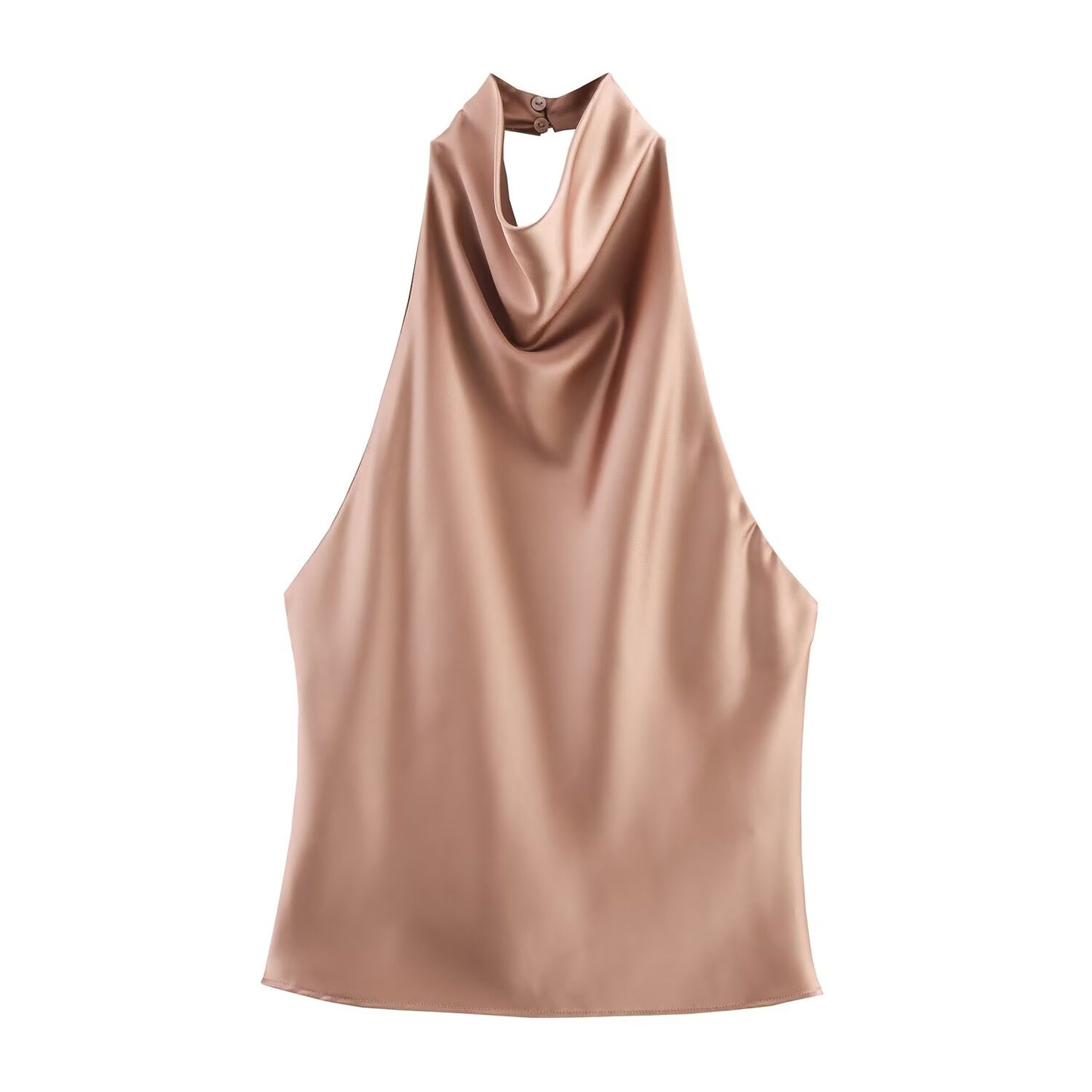 Women's 2025 new fashion satin texture sleeveless hanging neck collar top