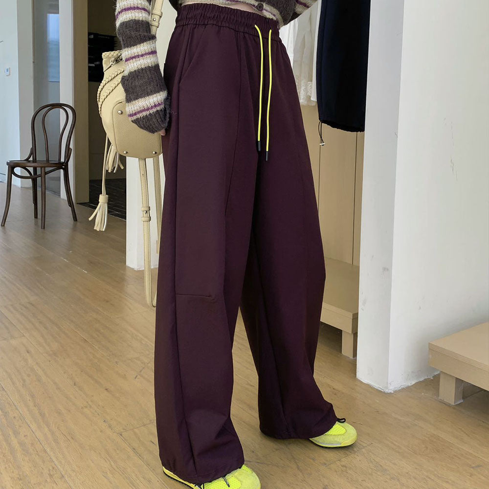 Women's Autumn 2025 New American Overalls with High Waist and Slim Embroidery and Wide Legs Wear Sweatpants.