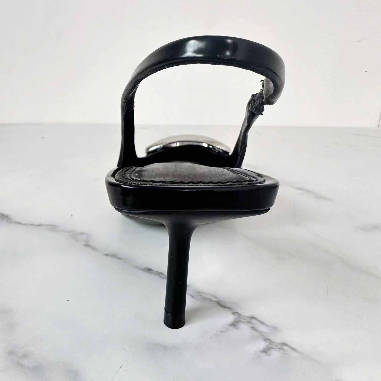 Women's New Fashion Joker Black Fabric Metal Buckle Pointed Stiletto Slippers.