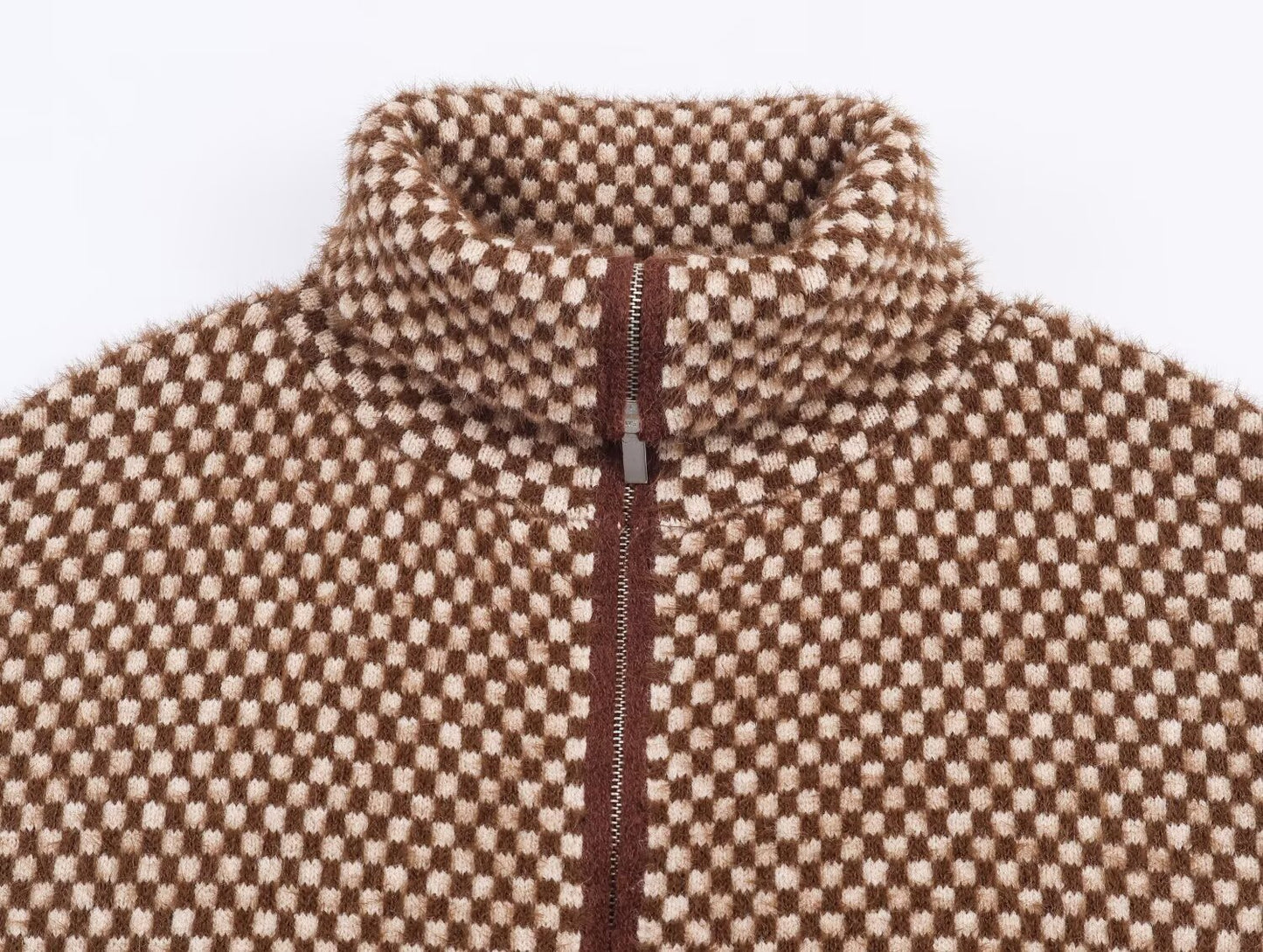 Women's new faux fur effect stand collar knitted Coat