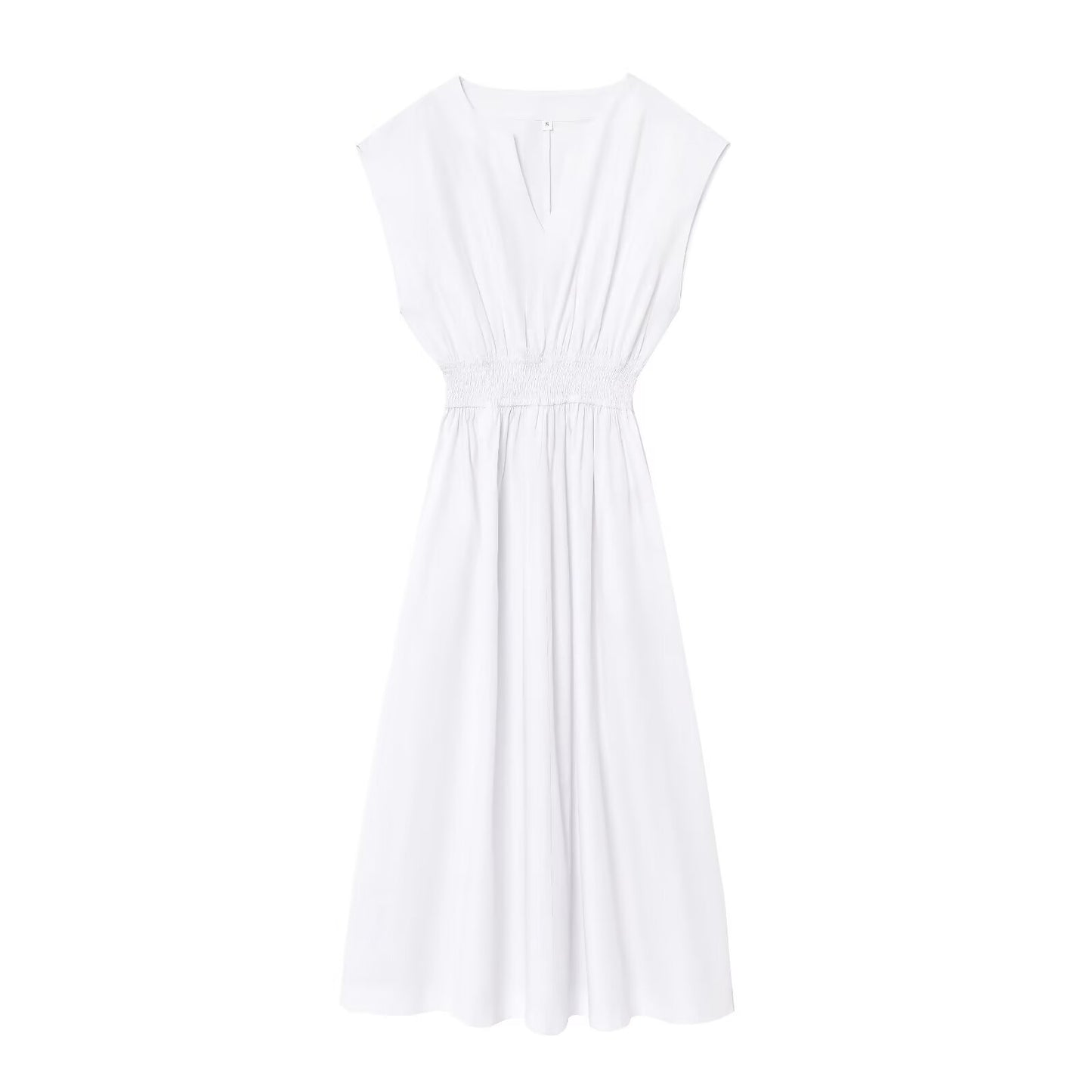 Women's new fashion pleated decoration casual V-neck sleeveless MIDI dress