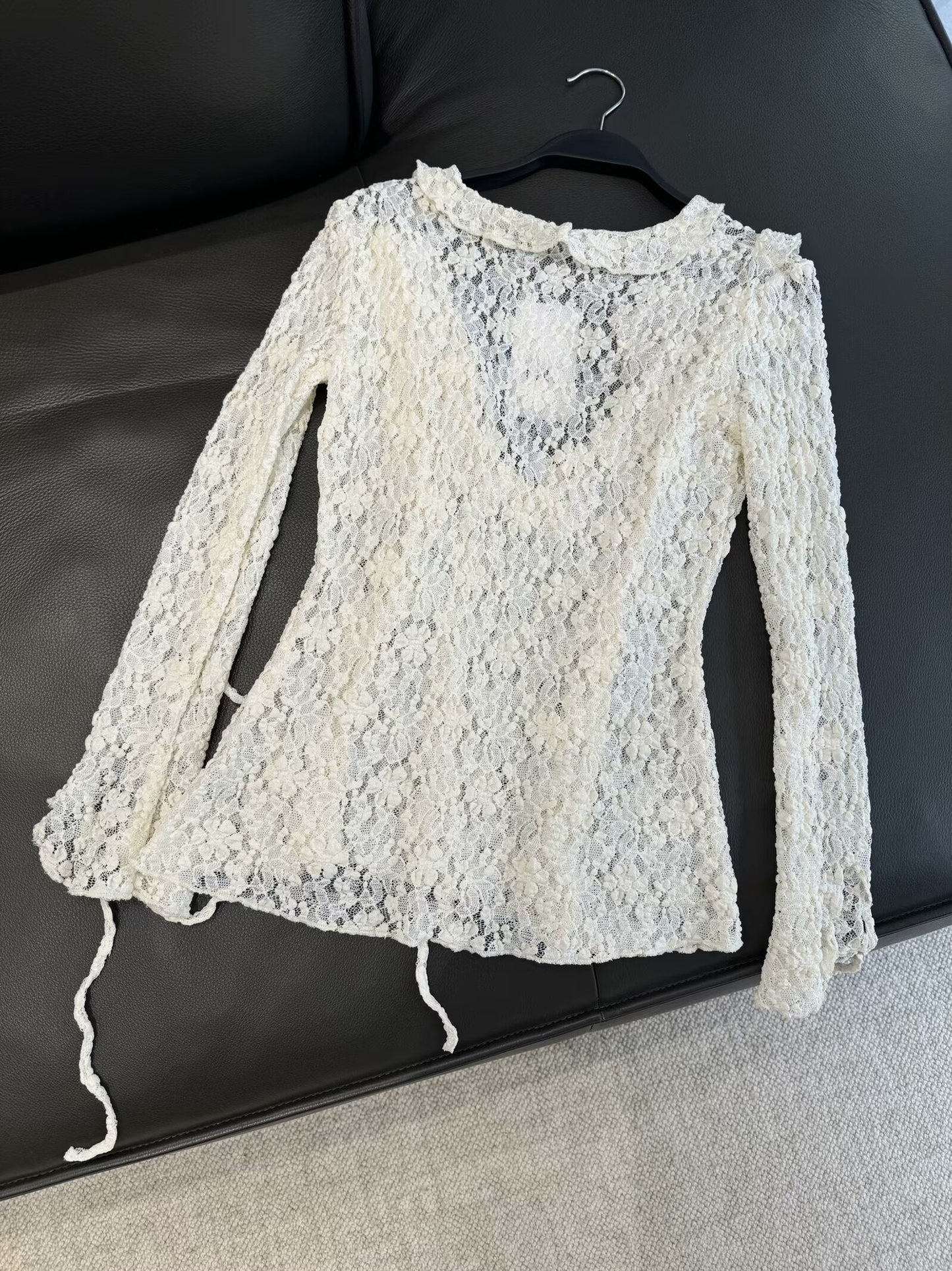 Women's 2025 fashion laminated decorative translucent shirt retro long-sleeved blouse chic top 