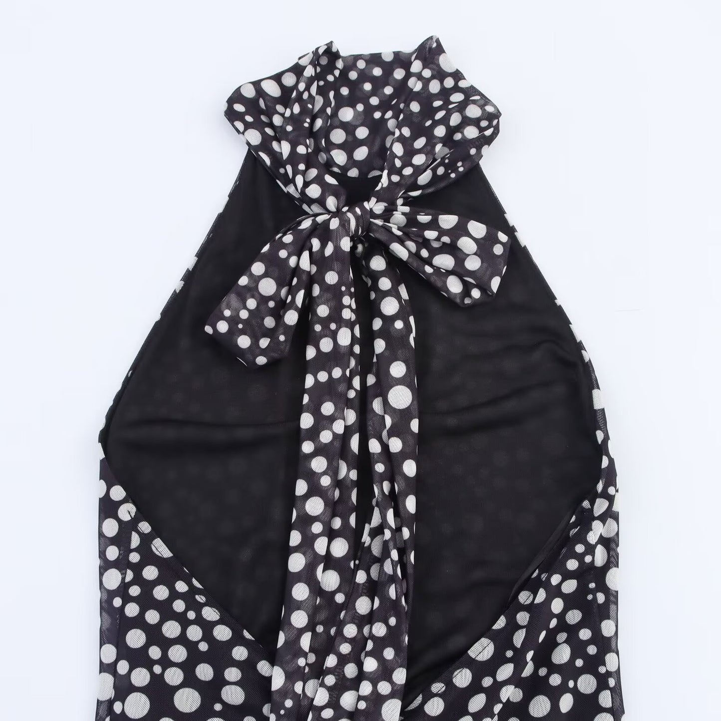 Women's' new fashion sleeveless backless polka dot print hanging neck MIDI dress