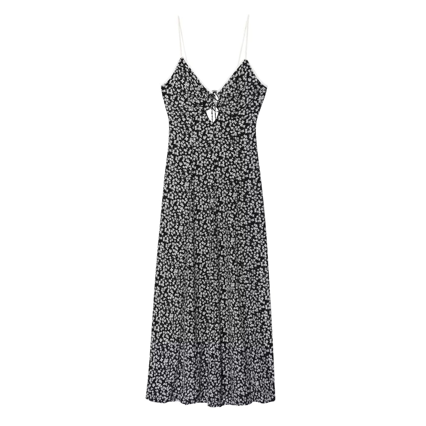 Women's New Fashion Flower Printed suspender Midi Dress