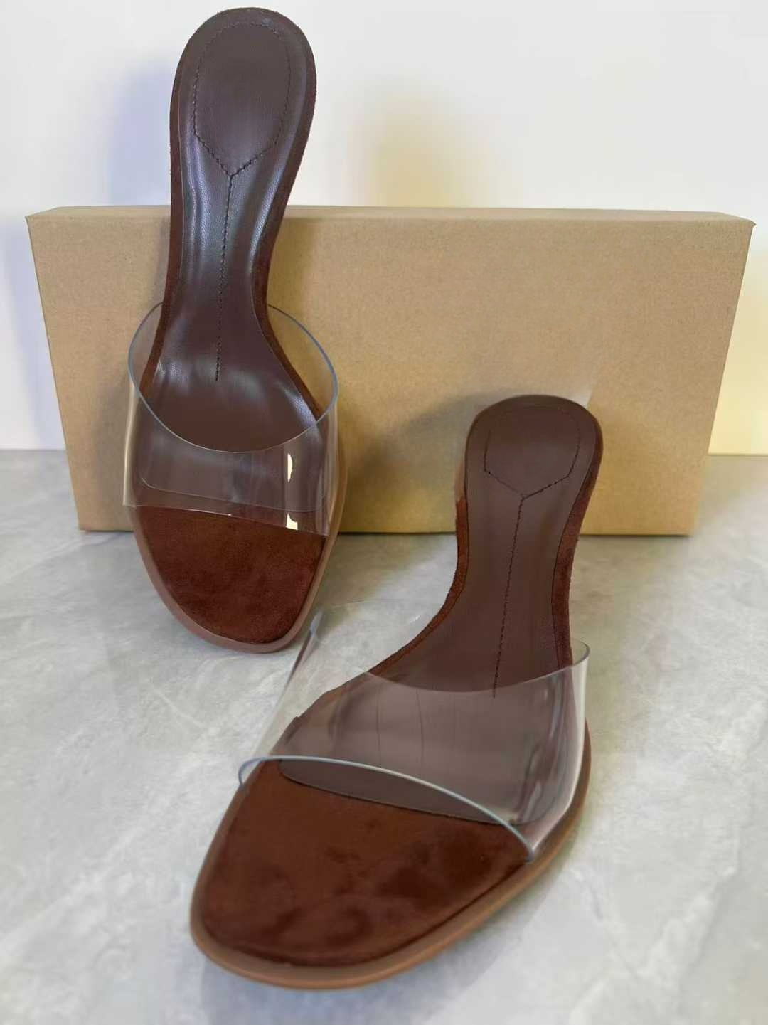 Women's 2026 New Transparent Plastic Stiletto Heel Square Toe Slimming Versatile High-Heeled Sandals