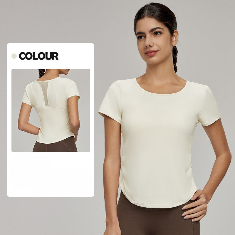 Women's New Fashion Joker Short-sleeved T-shirt Mesh Stitching Breathable Sports Tops Cool Sunscreen Fitness Tops